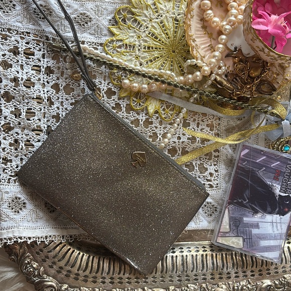 Kate Spade Glitter Wristlet Mini Bag Clutch Evening Going Out Sparkle Wallet Hot - Picture 1 of 17
